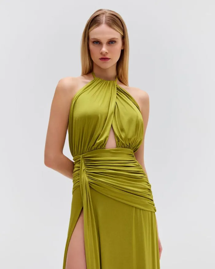 Women Dresses and Jumpsuits PatBO Metallic Jersey Halterneck Maxi Dress FINAL SALE Absinthe