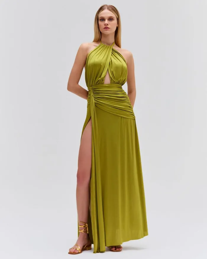Women Dresses and Jumpsuits PatBO Metallic Jersey Halterneck Maxi Dress FINAL SALE Absinthe