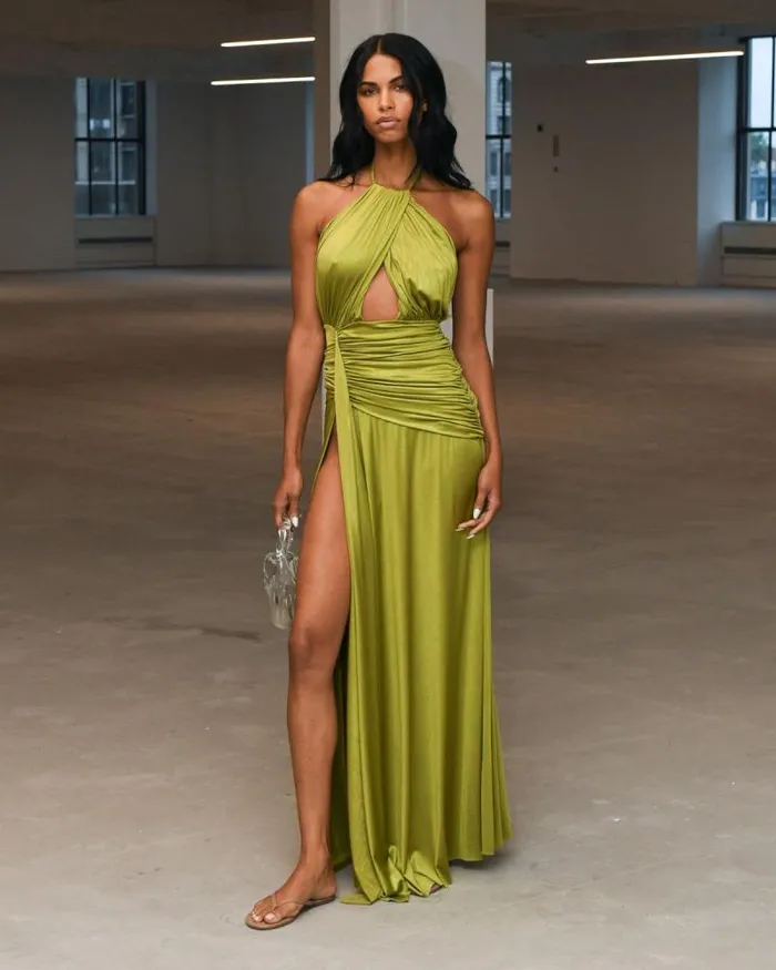 Women Dresses and Jumpsuits PatBO Metallic Jersey Halterneck Maxi Dress FINAL SALE Absinthe