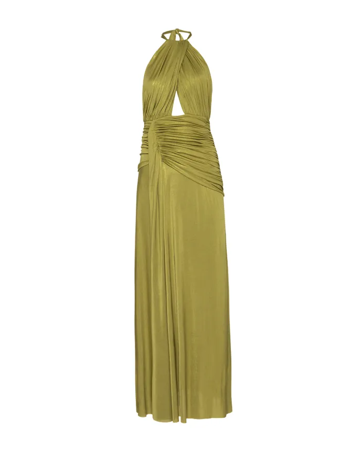 Women Dresses and Jumpsuits PatBO Metallic Jersey Halterneck Maxi Dress FINAL SALE Absinthe