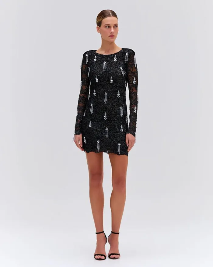 Women Dresses and Jumpsuits PatBO METALLIC LACE HAND BEADED MINI DRESS Black