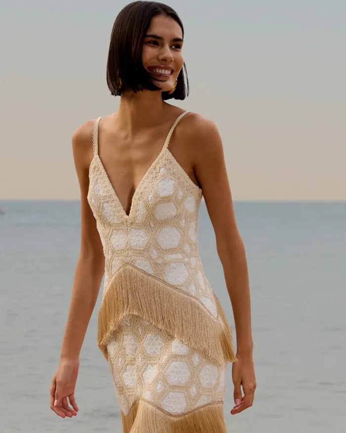 Women Dresses and Jumpsuits PatBO NATURAL CROCHET PLUNGE MINI DRESS Off White