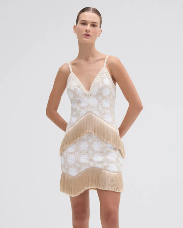 Women Dresses and Jumpsuits PatBO NATURAL CROCHET PLUNGE MINI DRESS Off White