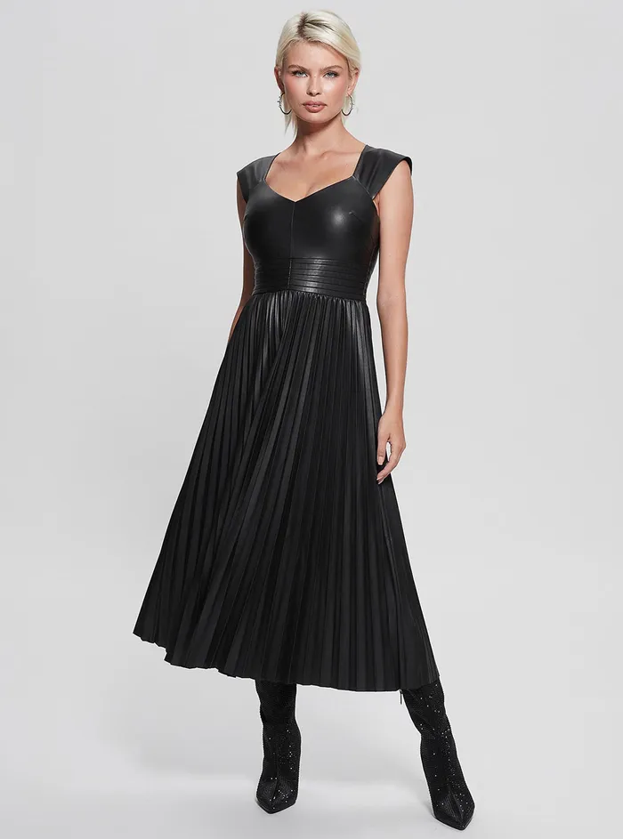 Women Dresses GUESS Black Teri Faux Leather Midi Dress
