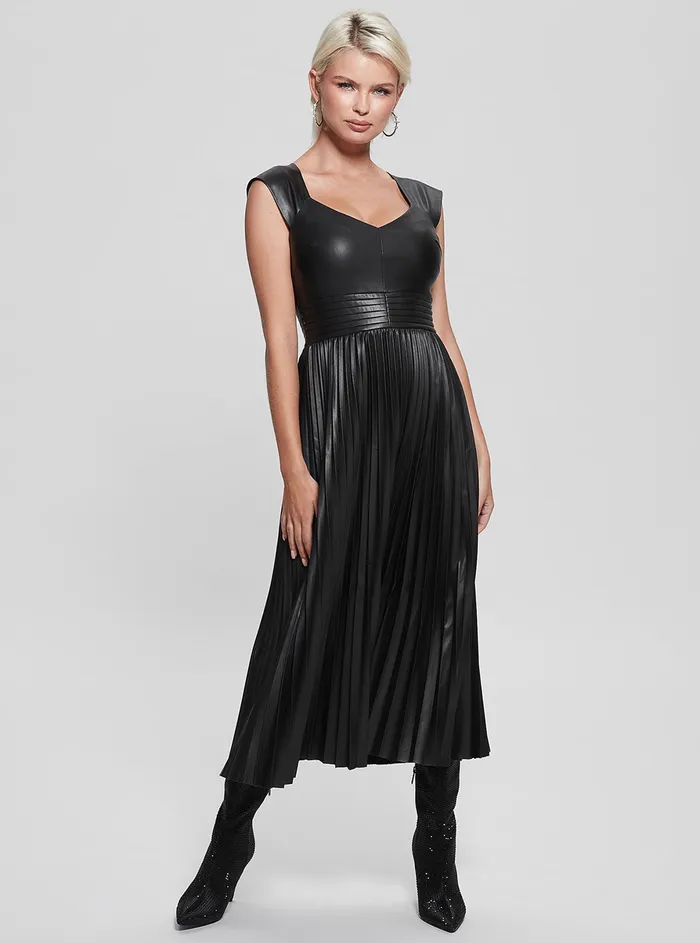 Women Dresses GUESS Black Teri Faux Leather Midi Dress