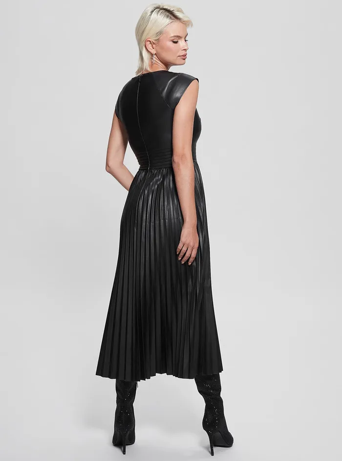 Women Dresses GUESS Black Teri Faux Leather Midi Dress