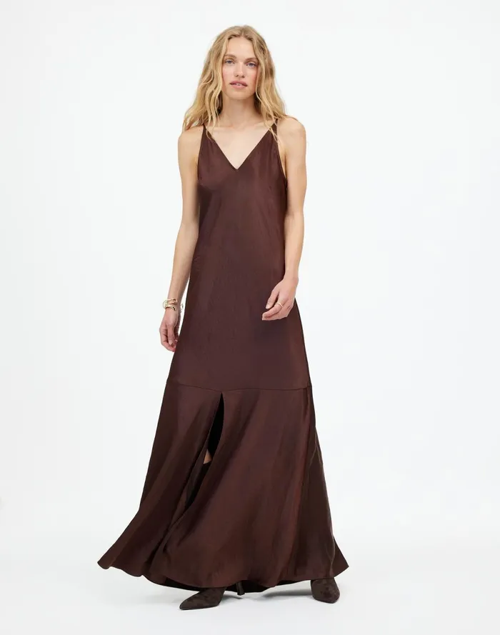 Women Dresses Madewell Satin Sleeveless Maxi Slip Dress Dark Carob