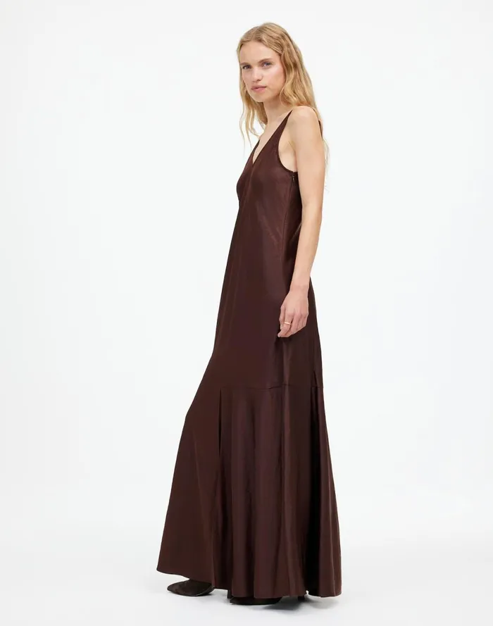 Women Dresses Madewell Satin Sleeveless Maxi Slip Dress Dark Carob