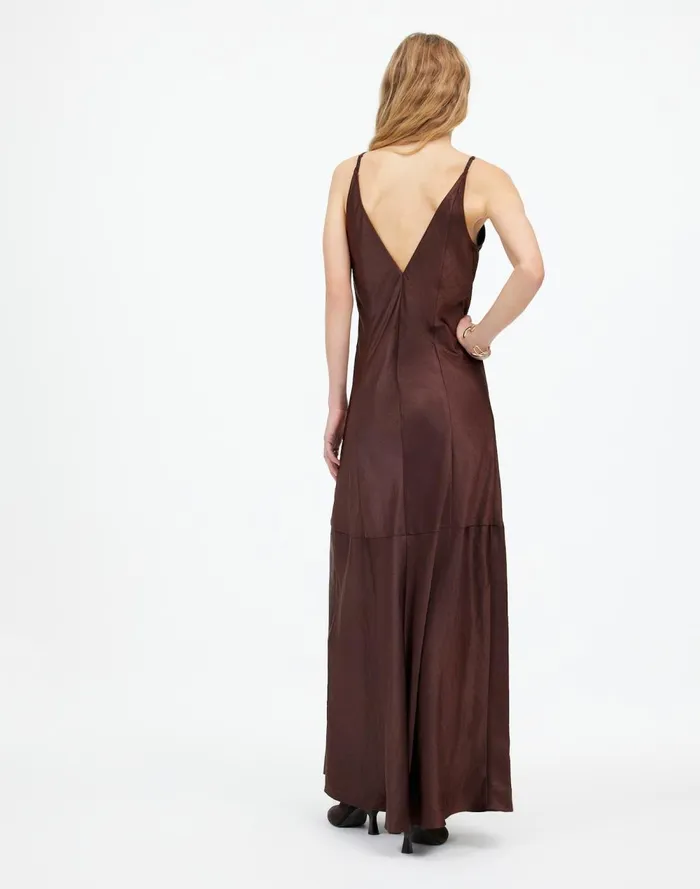 Women Dresses Madewell Satin Sleeveless Maxi Slip Dress Dark Carob