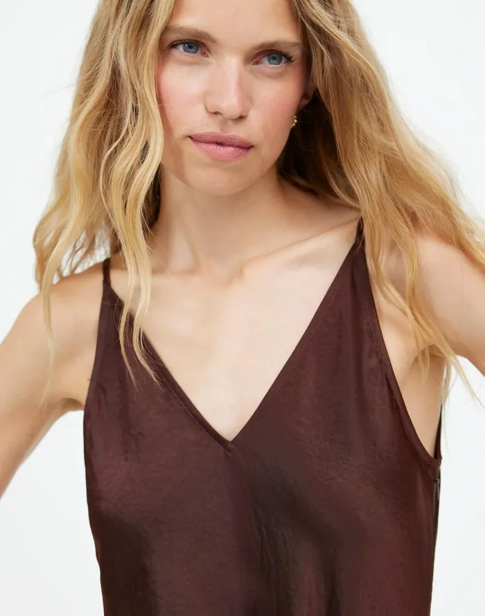Women Dresses Madewell Satin Sleeveless Maxi Slip Dress Dark Carob