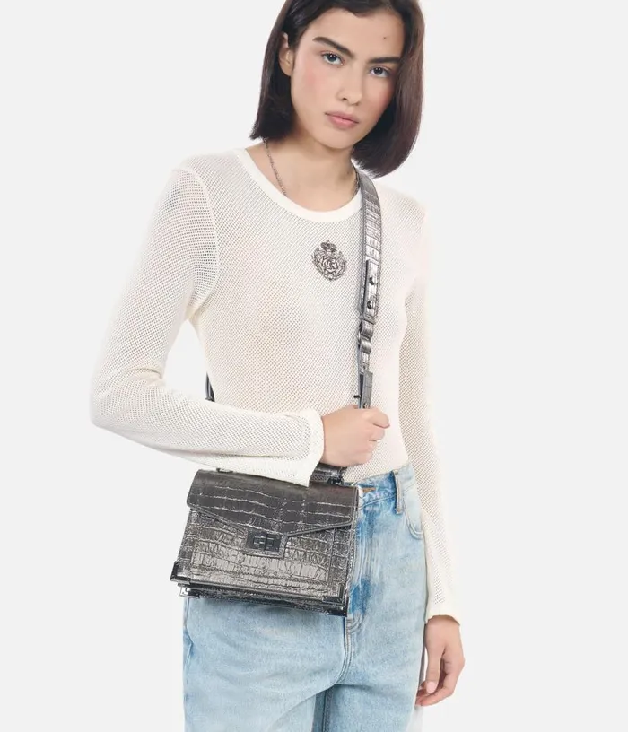 Women Emily Small Bag In Gunmetal Crocodileeffect Leather THE KOOPLES Bags