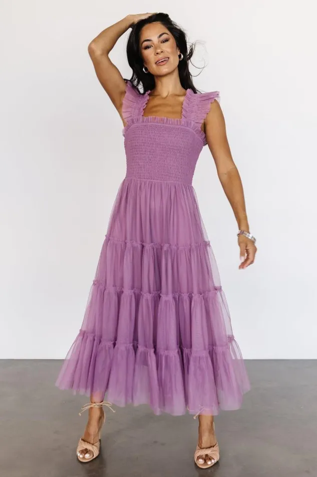 Women Emma Smocked Tulle Dress Orchid Baltic Born Midi Dresses
