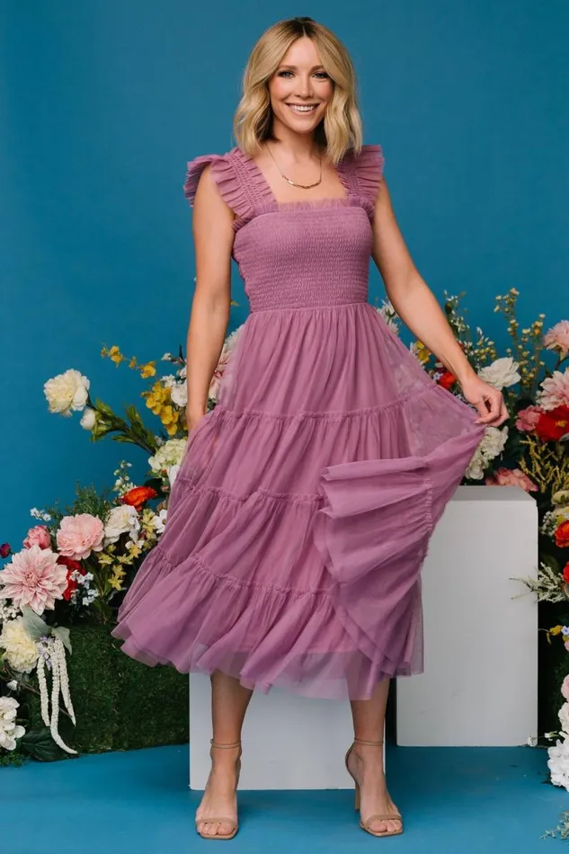 Women Emma Smocked Tulle Dress Orchid Baltic Born Midi Dresses