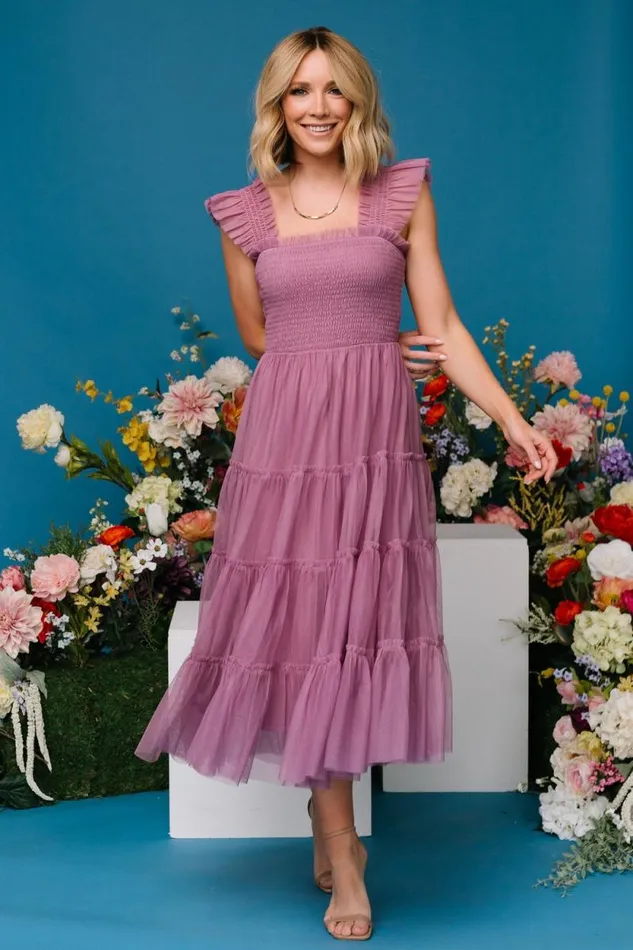 Women Emma Smocked Tulle Dress Orchid Baltic Born Midi Dresses