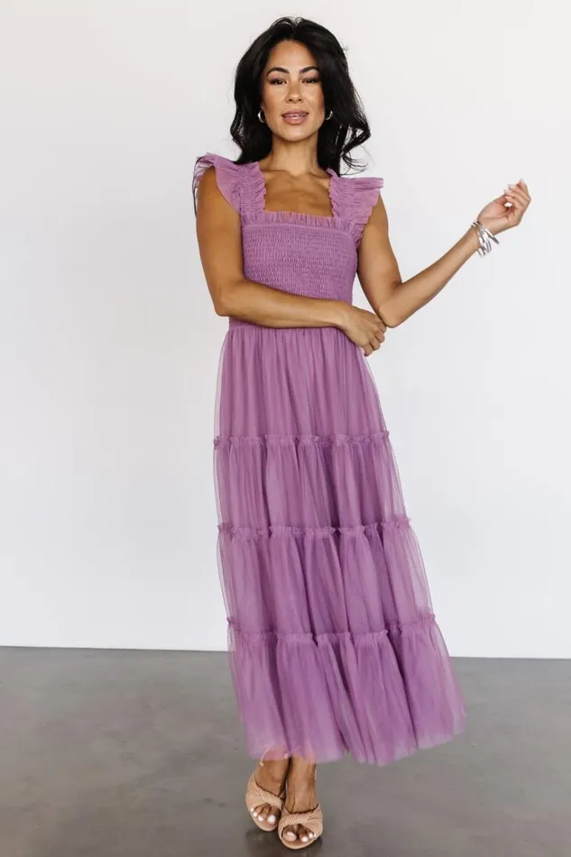 Women Emma Smocked Tulle Dress Orchid Baltic Born Midi Dresses