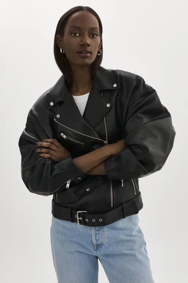 Women ESTIA Leather Biker Jacket Black LAMARQUE Leather Jackets