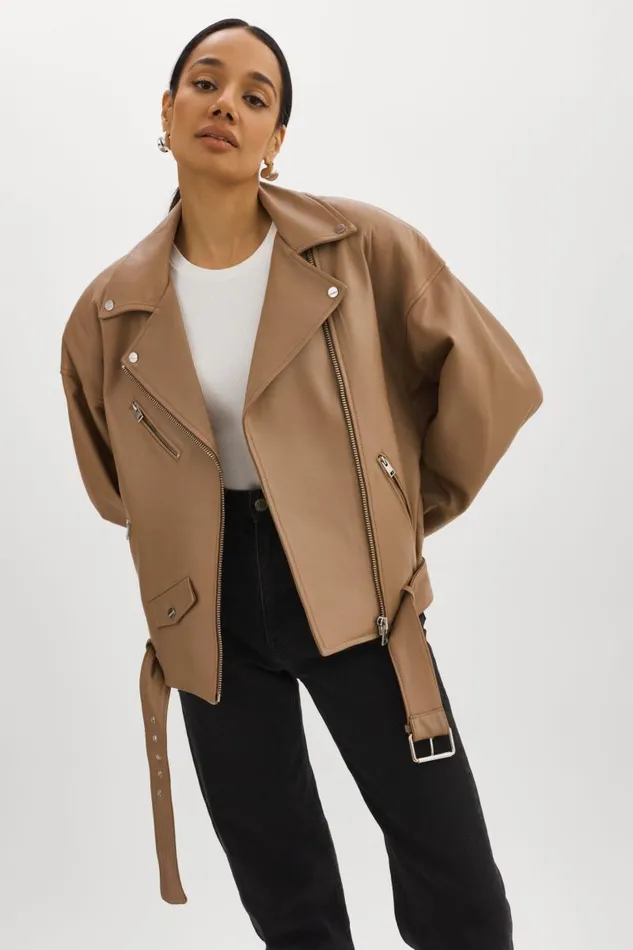 Women ESTIA Leather Biker Jacket Mocha LAMARQUE Leather Jackets Women ESTIA Leather Biker Jacket Mocha LAMARQUE Leather Jackets
