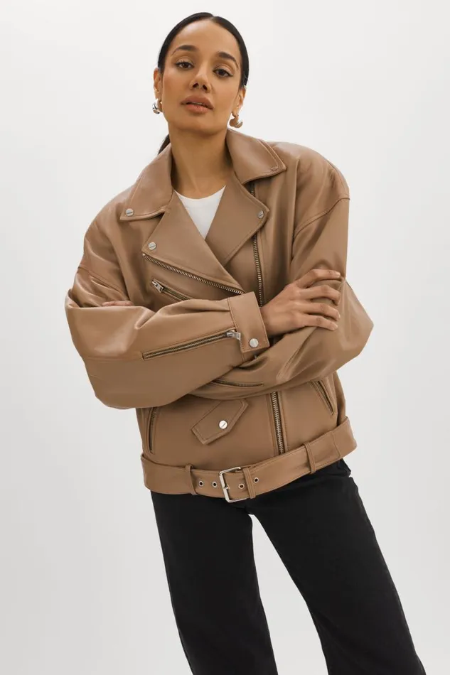 Women ESTIA Leather Biker Jacket Mocha LAMARQUE Leather Jackets Women ESTIA Leather Biker Jacket Mocha LAMARQUE Leather Jackets