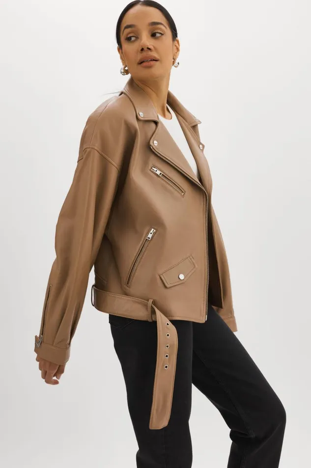Women ESTIA Leather Biker Jacket Mocha LAMARQUE Leather Jackets Women ESTIA Leather Biker Jacket Mocha LAMARQUE Leather Jackets