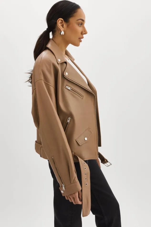 Women ESTIA Leather Biker Jacket Mocha LAMARQUE Leather Jackets Women ESTIA Leather Biker Jacket Mocha LAMARQUE Leather Jackets
