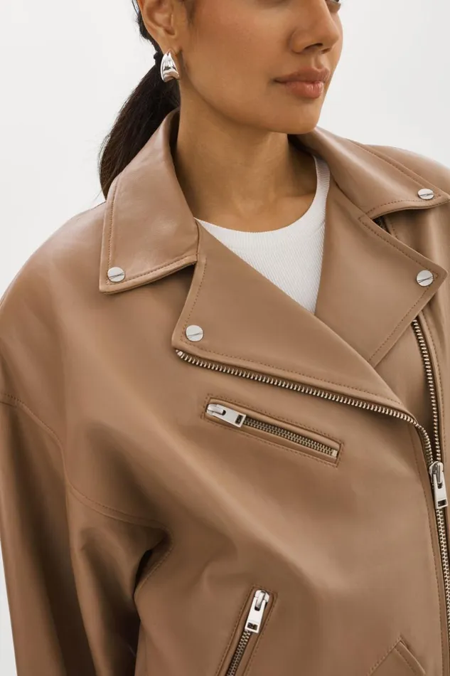 Women ESTIA Leather Biker Jacket Mocha LAMARQUE Leather Jackets Women ESTIA Leather Biker Jacket Mocha LAMARQUE Leather Jackets