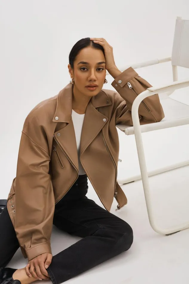 Women ESTIA Leather Biker Jacket Mocha LAMARQUE Leather Jackets Women ESTIA Leather Biker Jacket Mocha LAMARQUE Leather Jackets