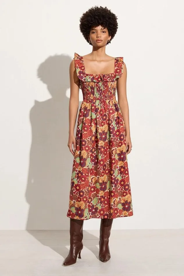 Women Faithfull The Brand Dresses Sameera Midi Dress La Mira Floral Ruby