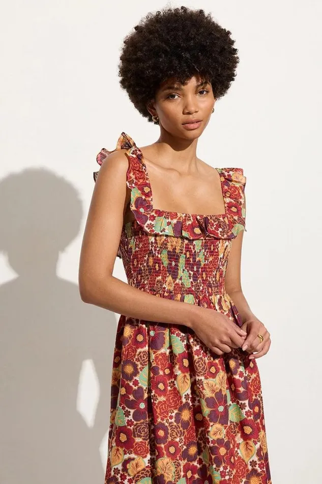 Women Faithfull The Brand Dresses Sameera Midi Dress La Mira Floral Ruby