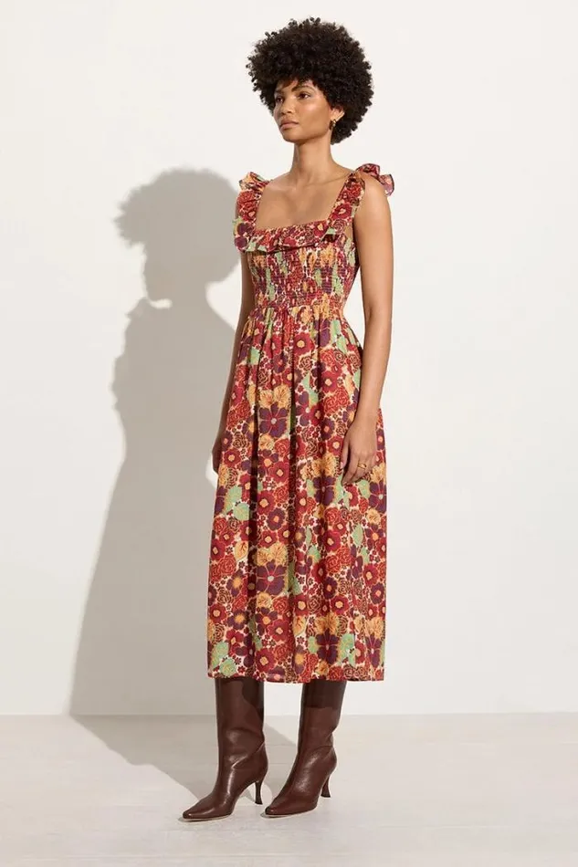 Women Faithfull The Brand Dresses Sameera Midi Dress La Mira Floral Ruby