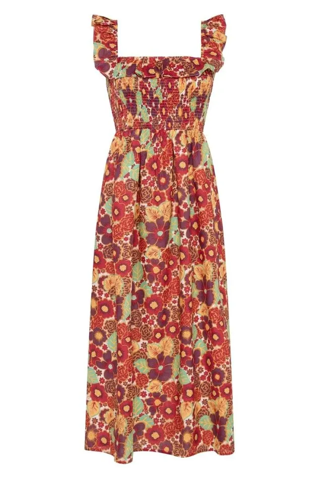 Women Faithfull The Brand Dresses Sameera Midi Dress La Mira Floral Ruby