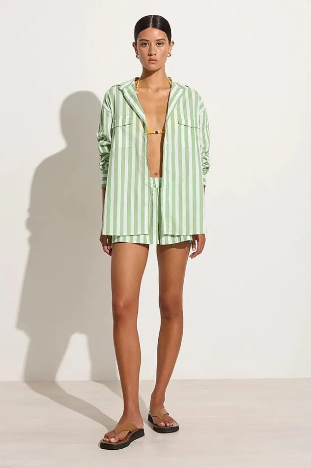 Women Faithfull The Brand Skirts and Shorts Lorenso Short Bayou Stripe Sage 8211 Final Sale