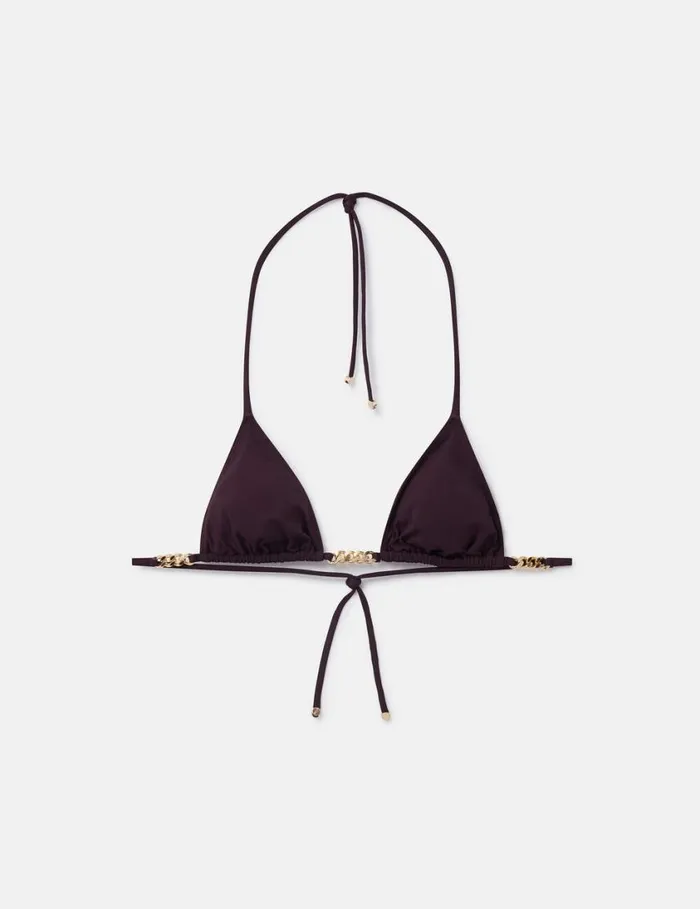 Women Falabella Chain Triangle Bikini Top Burgundy Stella McCartney Swimwear