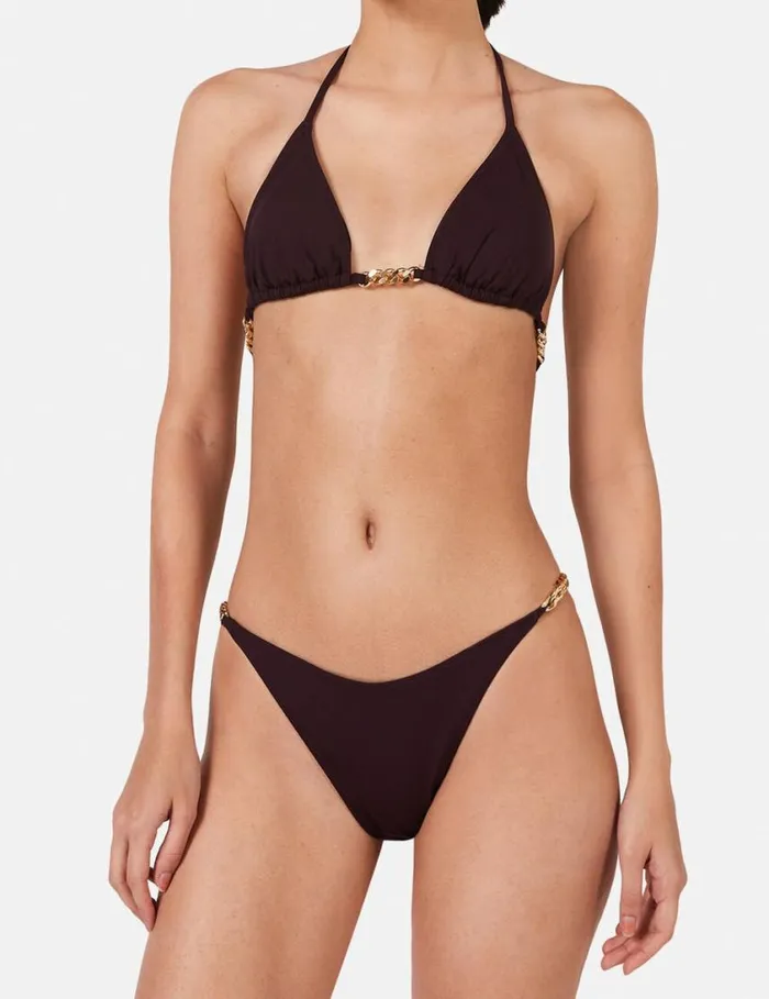 Women Falabella Chain Triangle Bikini Top Burgundy Stella McCartney Swimwear