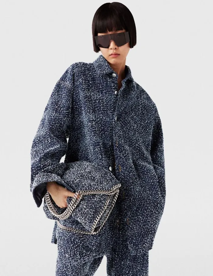Women Falabella FoldOver Boucl Tote Bag Speckled Blue Stella McCartney Tote Bags