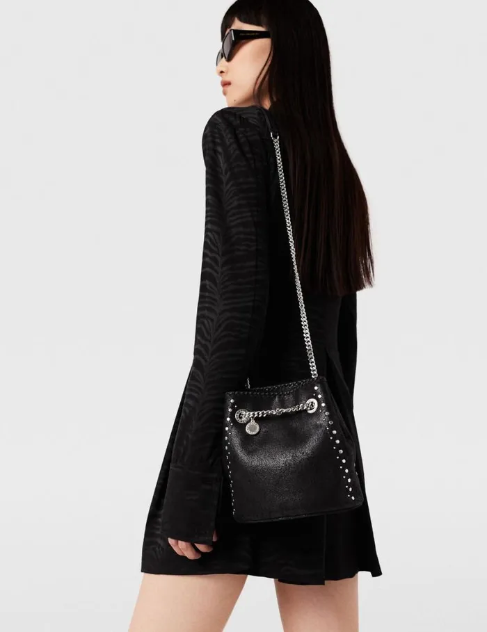 Women Falabella Studded Bucket Bag Pitch Black Stella McCartney Mini Bags And Clutches