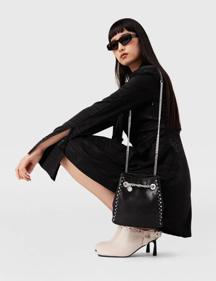 Women Falabella Studded Bucket Bag Pitch Black Stella McCartney Mini Bags And Clutches