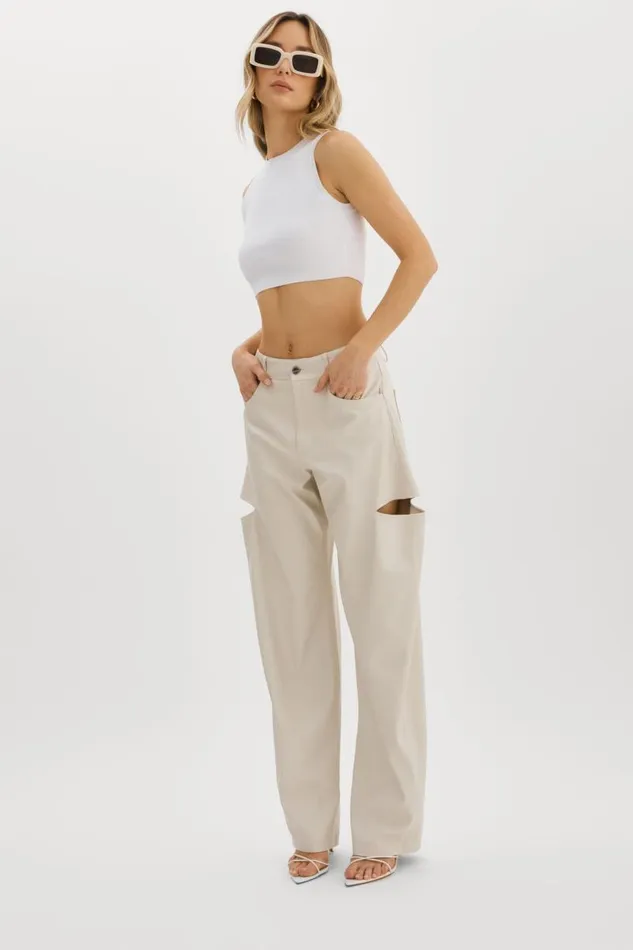 Women FALEEN Faux Leather Loose Pants Ivory LAMARQUE Pants and Shorts