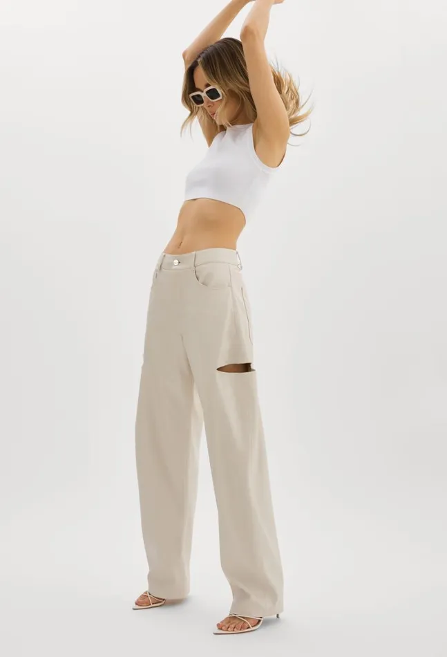Women FALEEN Faux Leather Loose Pants Ivory LAMARQUE Pants and Shorts Women FALEEN Faux Leather Loose Pants Ivory LAMARQUE Pants and Shorts