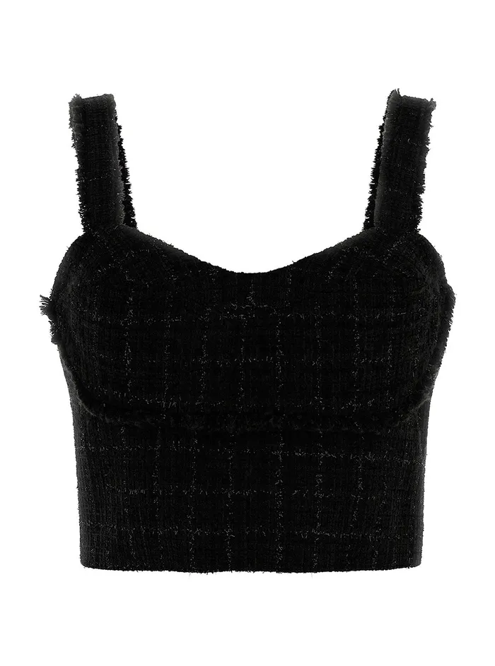 Women Fashion Tops GUESS Black Emily Shimmer Tweed Top