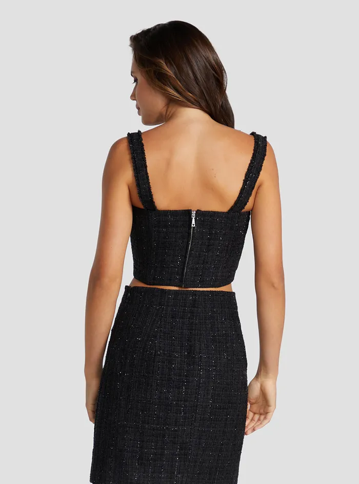 Women Fashion Tops GUESS Black Emily Shimmer Tweed Top
