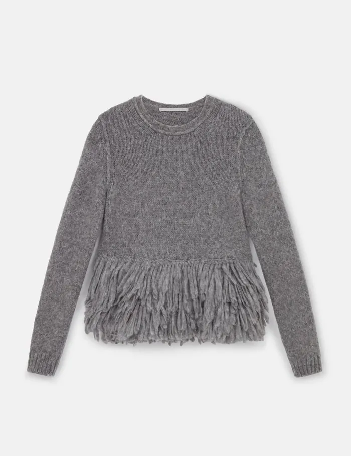 Women Feather Peplum Wool Sweater Mottled Grey Stella McCartney Knitwear