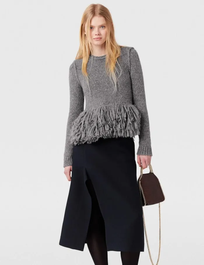 Women Feather Peplum Wool Sweater Mottled Grey Stella McCartney Knitwear