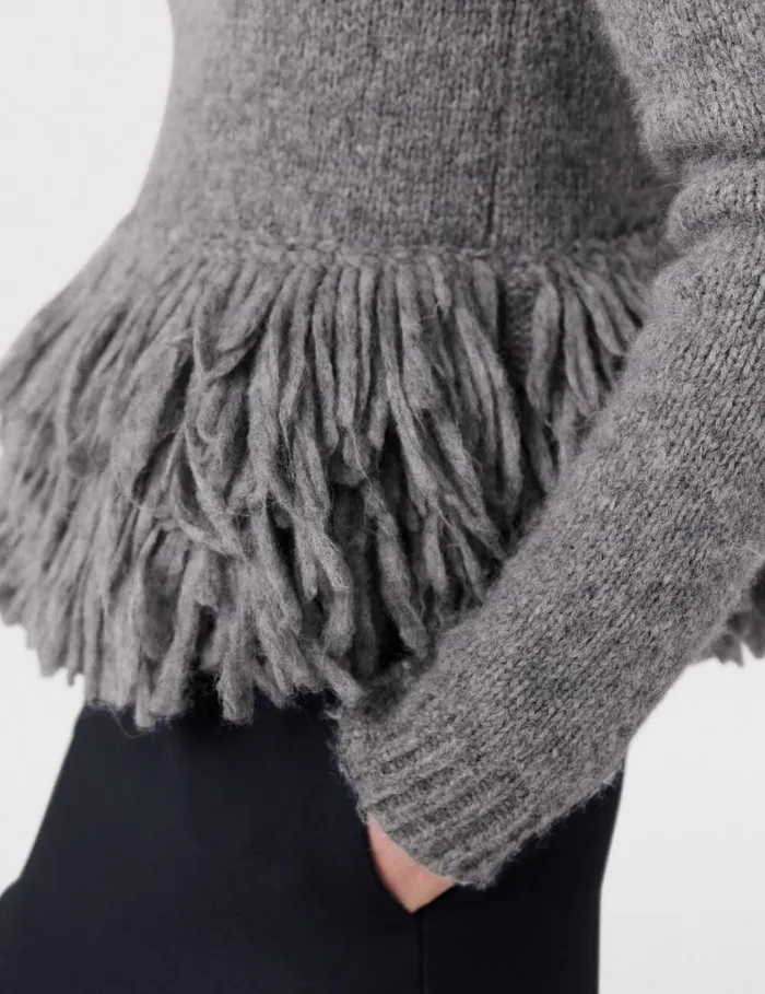 Women Feather Peplum Wool Sweater Mottled Grey Stella McCartney Knitwear