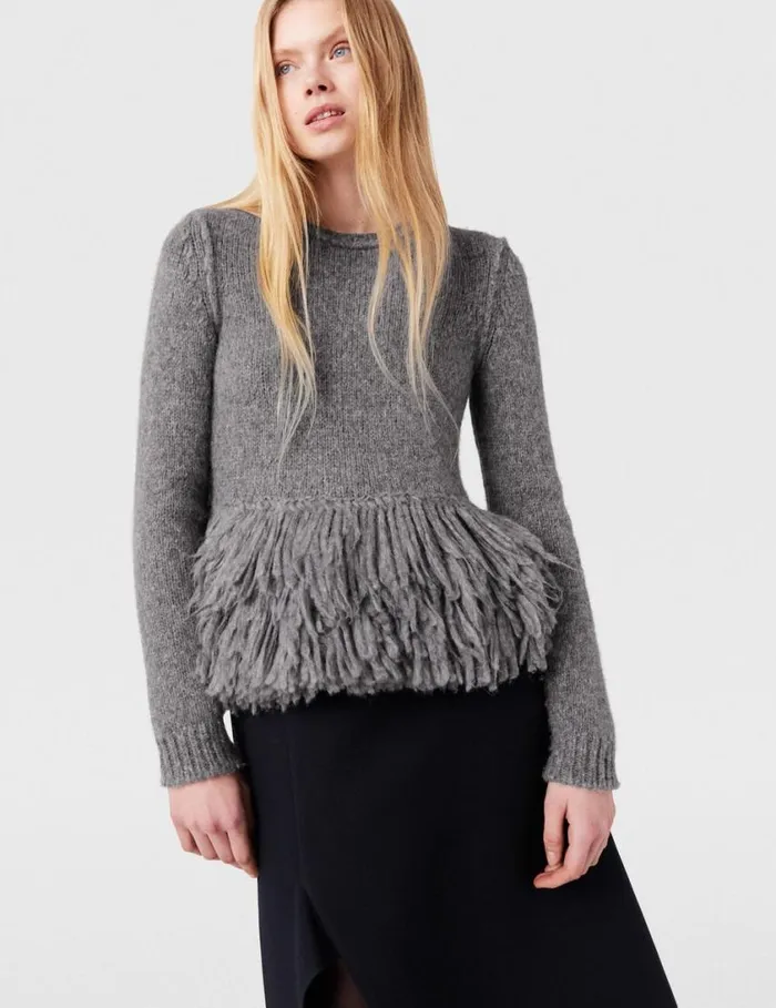 Women Feather Peplum Wool Sweater Mottled Grey Stella McCartney Knitwear