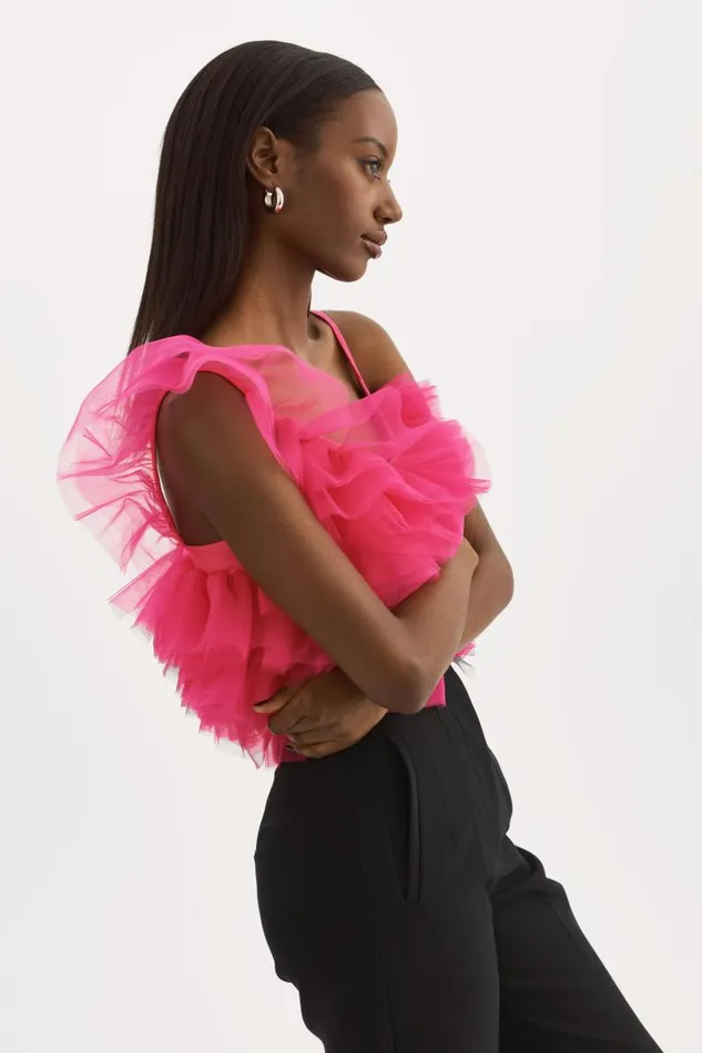 Women FELETA Ruffle Tulle Top Lilac Rose LAMARQUE Tops Women FELETA Ruffle Tulle Top Lilac Rose LAMARQUE Tops