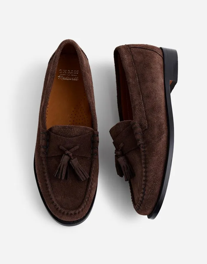 Women Flats and Loafers Madewell GHBASS Layla Weejuns Loafers In Oiled Suede Brown