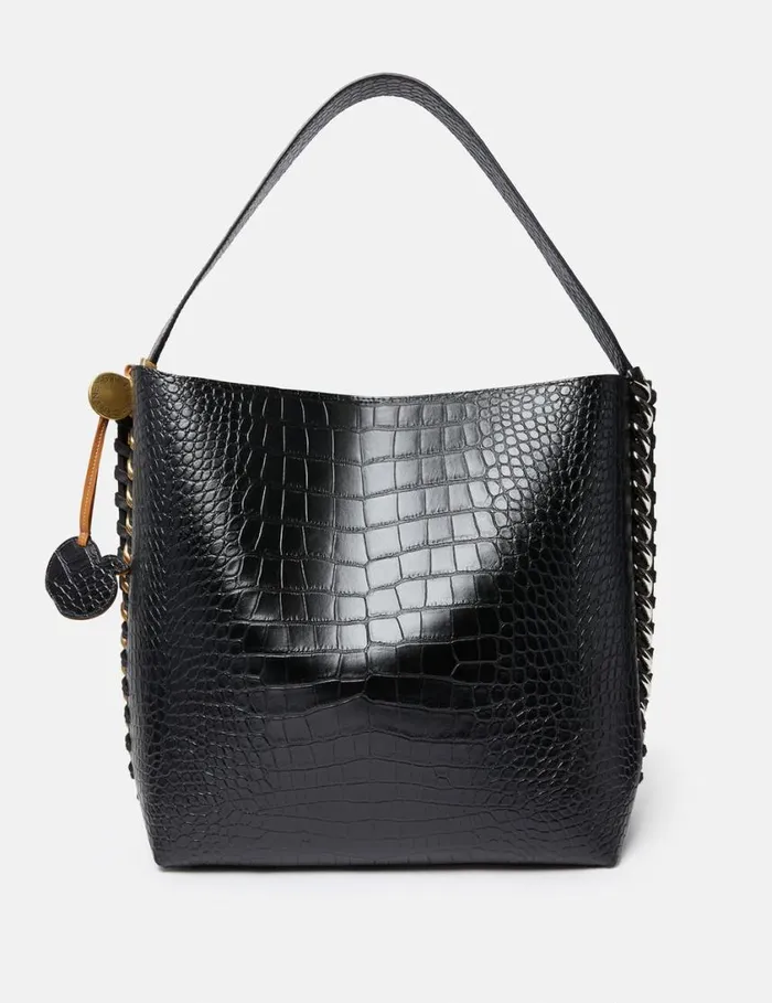 Women Frayme CrocEffect Embossed Tote Bag Black Stella McCartney Frayme Bag