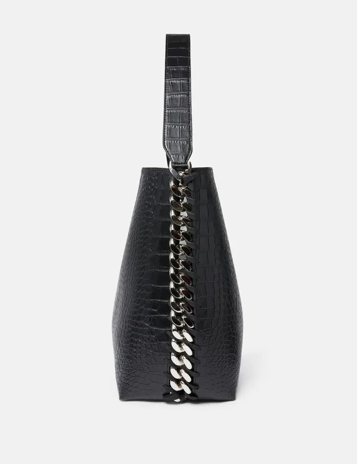 Women Frayme CrocEffect Embossed Tote Bag Black Stella McCartney Frayme Bag