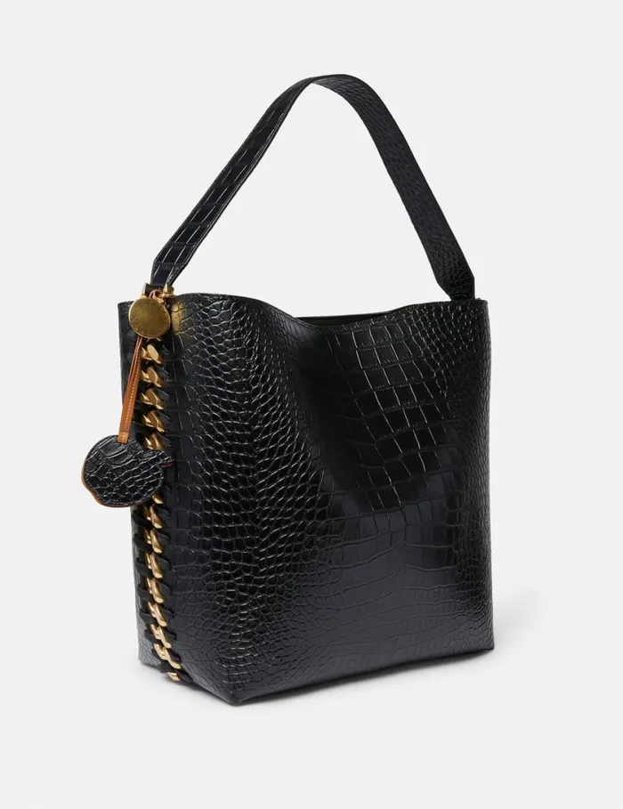 Women Frayme CrocEffect Embossed Tote Bag Black Stella McCartney Frayme Bag