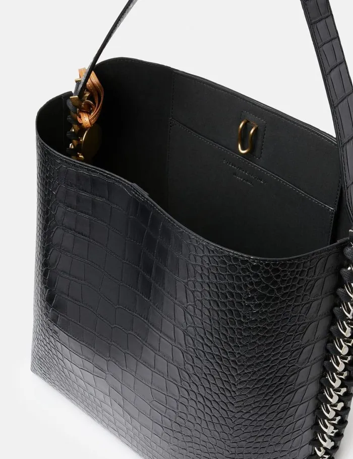 Women Frayme CrocEffect Embossed Tote Bag Black Stella McCartney Frayme Bag